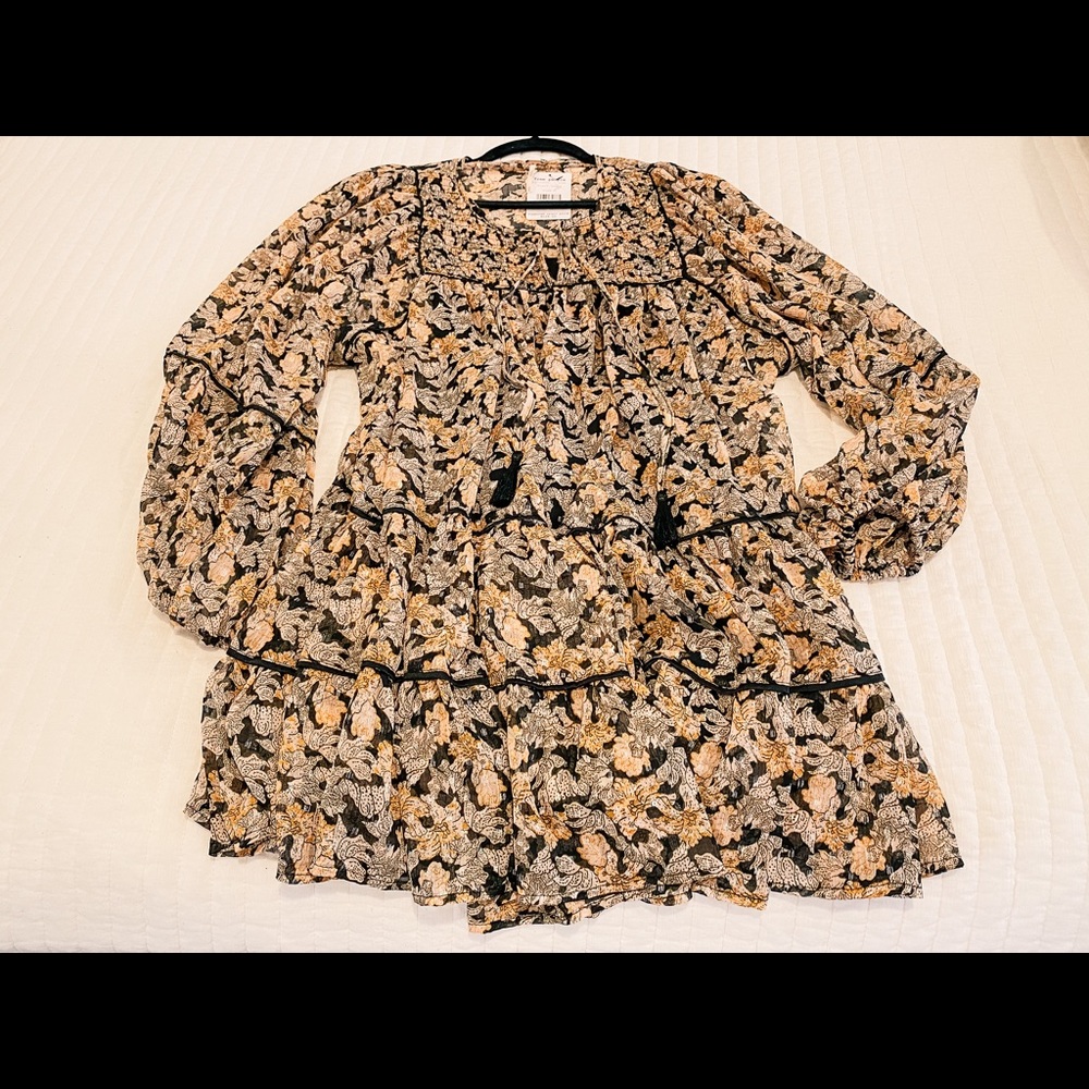 Free Swinging Black Floral Ruffled Mini Dress